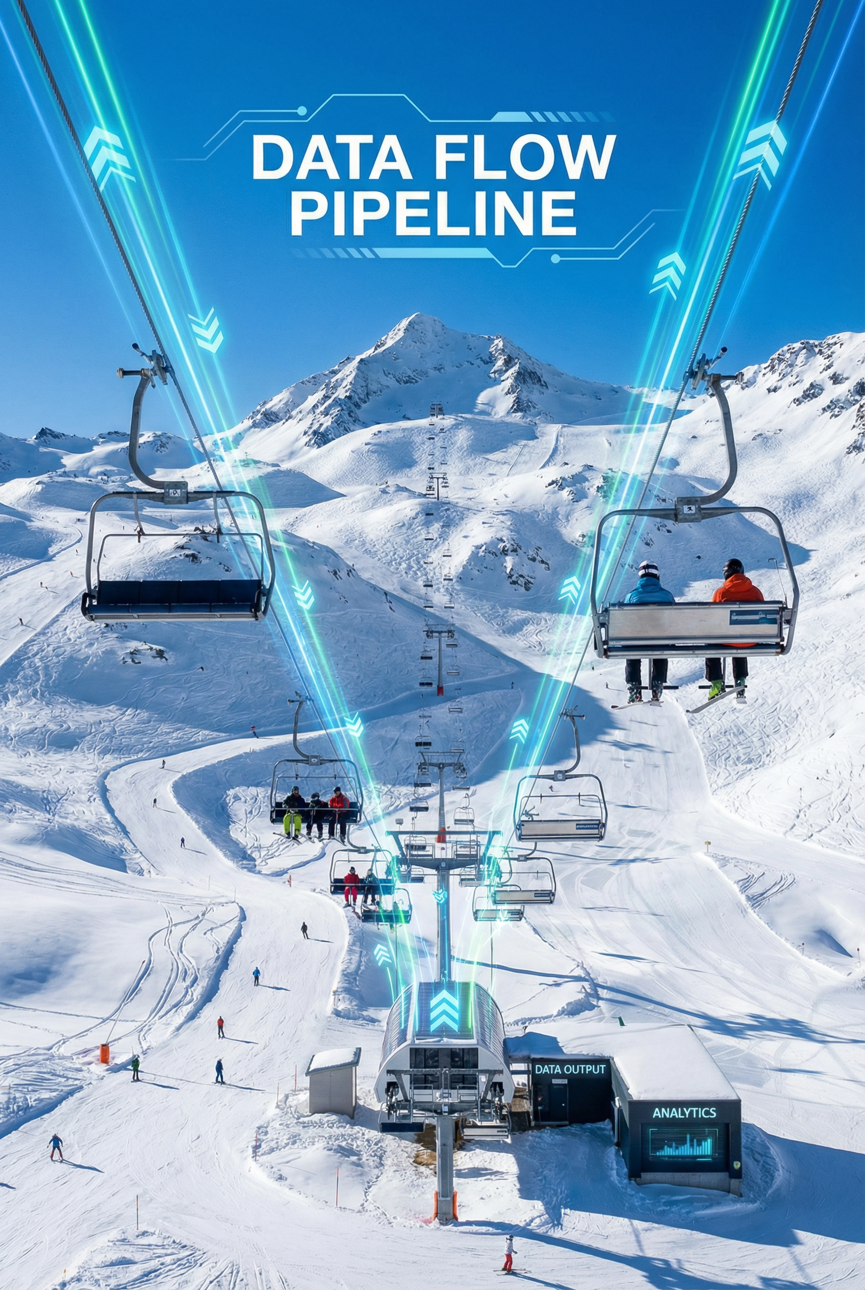Ski lift ascending mountain with pistes