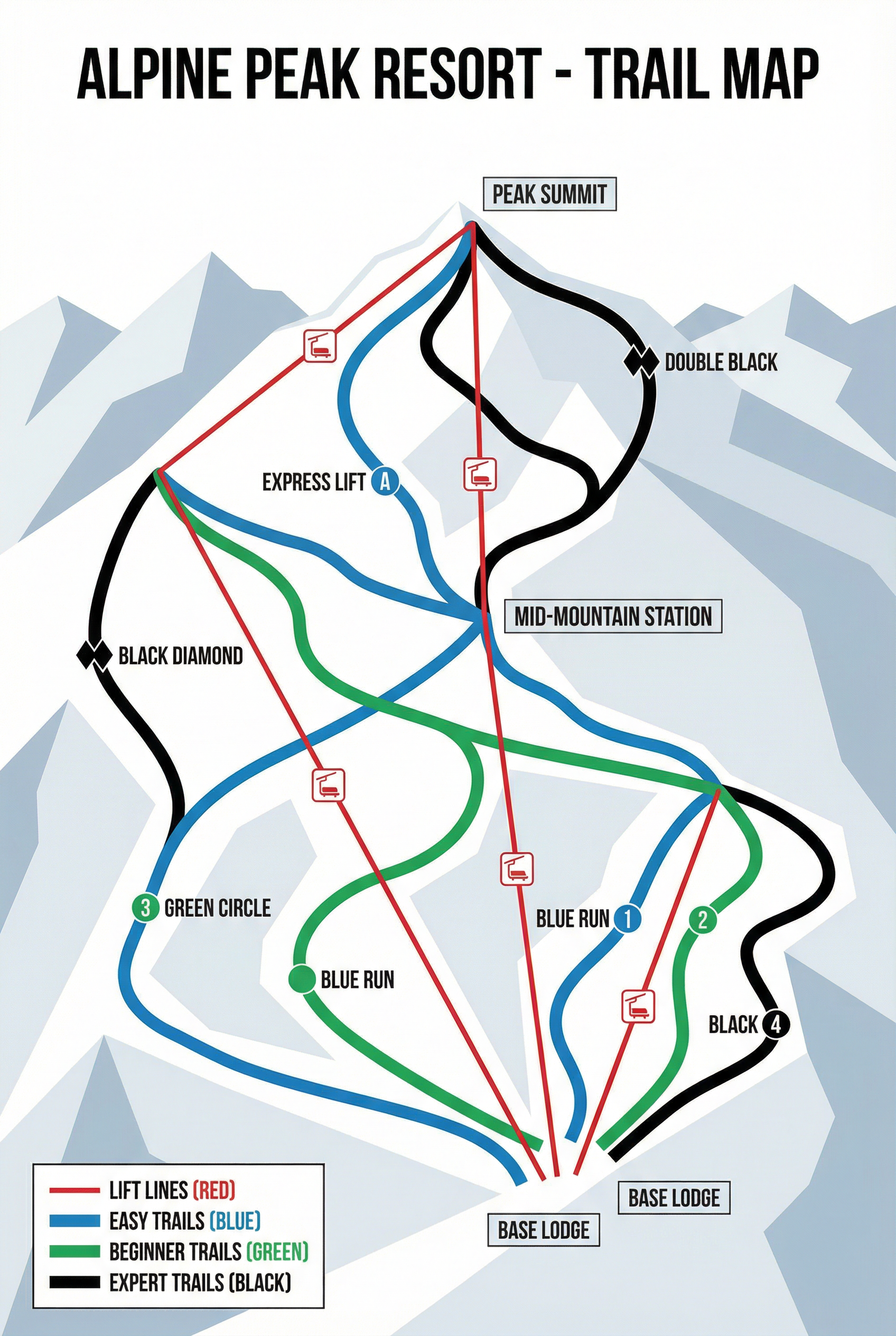 Ski trail map with lifts and pistes